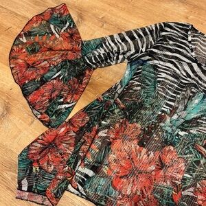 Dor Dor Couture Mesh Bell Sleeve Cover Up Zebra Floral Tunic L Whimsigoth Artsy